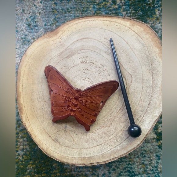 Vintage Y2K tan leather butterfly hair pin accessory - Picture 5 of 6